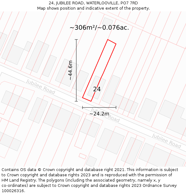 24, JUBILEE ROAD, WATERLOOVILLE, PO7 7RD: Plot and title map