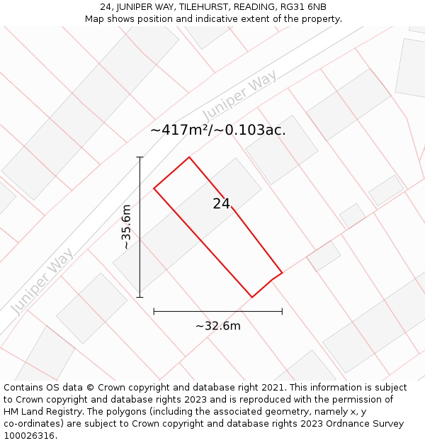 24, JUNIPER WAY, TILEHURST, READING, RG31 6NB: Plot and title map