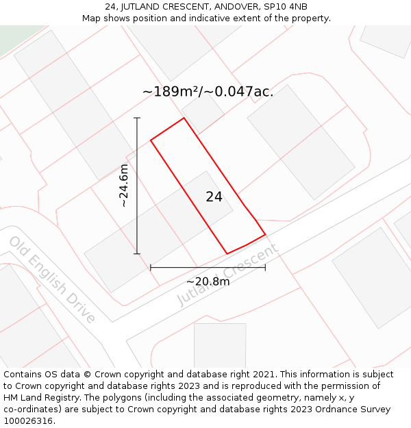 24, JUTLAND CRESCENT, ANDOVER, SP10 4NB: Plot and title map