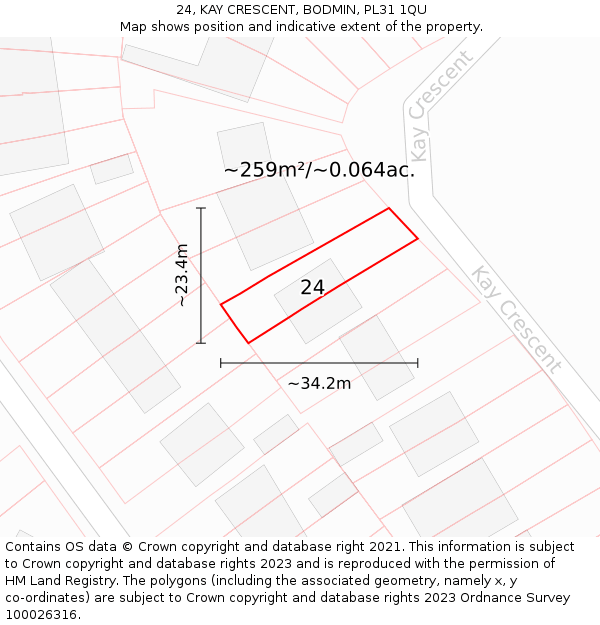 24, KAY CRESCENT, BODMIN, PL31 1QU: Plot and title map