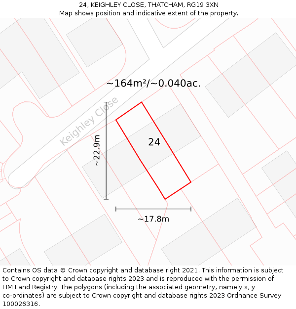 24, KEIGHLEY CLOSE, THATCHAM, RG19 3XN: Plot and title map
