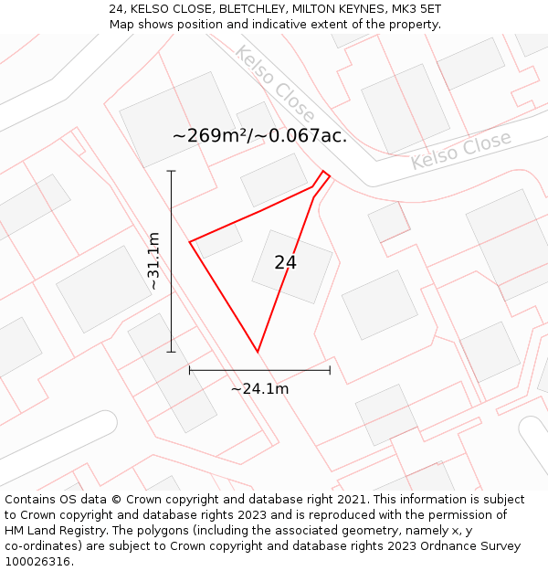 24, KELSO CLOSE, BLETCHLEY, MILTON KEYNES, MK3 5ET: Plot and title map