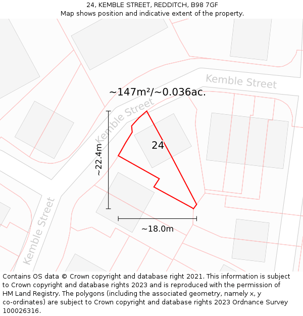 24, KEMBLE STREET, REDDITCH, B98 7GF: Plot and title map