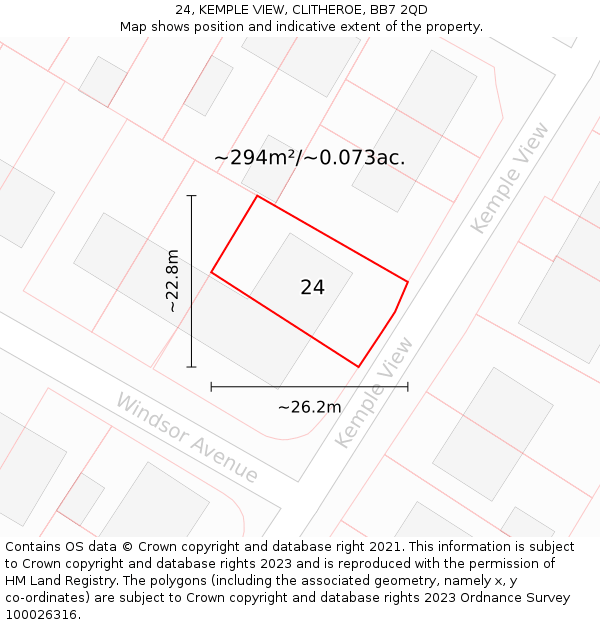 24, KEMPLE VIEW, CLITHEROE, BB7 2QD: Plot and title map