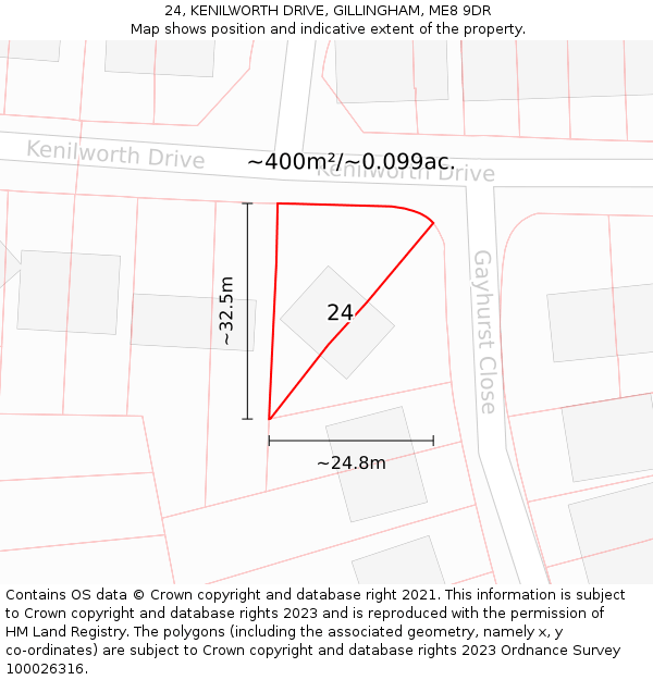 24, KENILWORTH DRIVE, GILLINGHAM, ME8 9DR: Plot and title map
