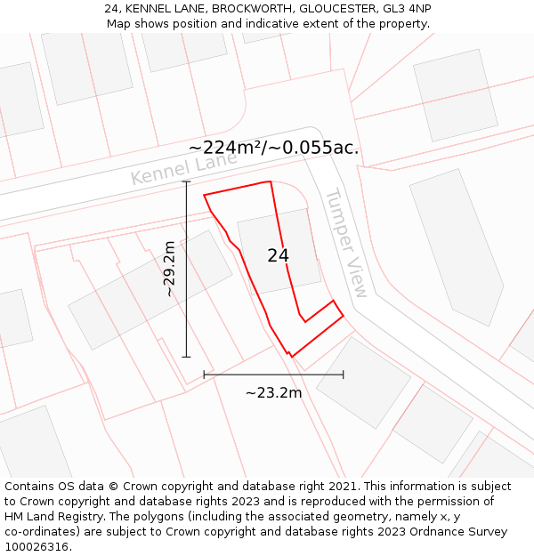24, KENNEL LANE, BROCKWORTH, GLOUCESTER, GL3 4NP: Plot and title map