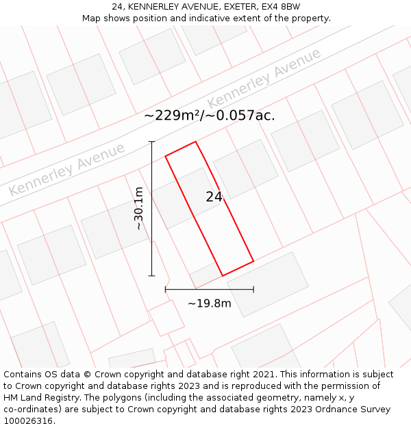 24, KENNERLEY AVENUE, EXETER, EX4 8BW: Plot and title map