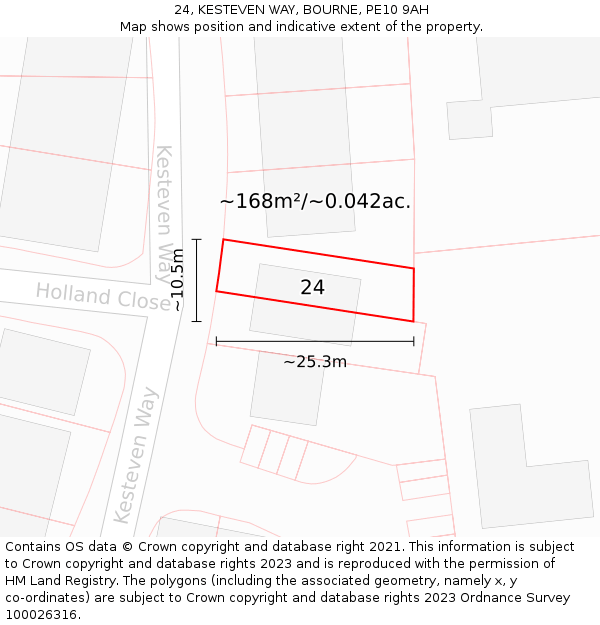 24, KESTEVEN WAY, BOURNE, PE10 9AH: Plot and title map