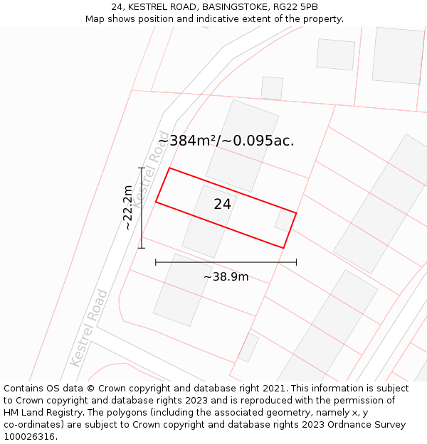 24, KESTREL ROAD, BASINGSTOKE, RG22 5PB: Plot and title map
