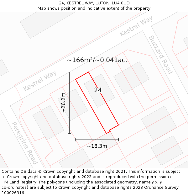 24, KESTREL WAY, LUTON, LU4 0UD: Plot and title map