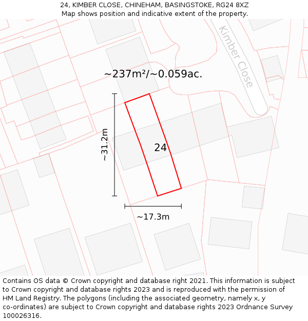 24, KIMBER CLOSE, CHINEHAM, BASINGSTOKE, RG24 8XZ: Plot and title map