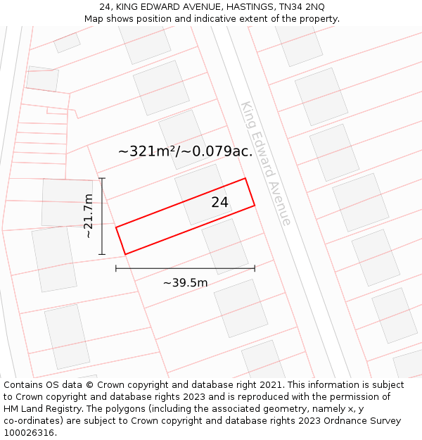 24, KING EDWARD AVENUE, HASTINGS, TN34 2NQ: Plot and title map