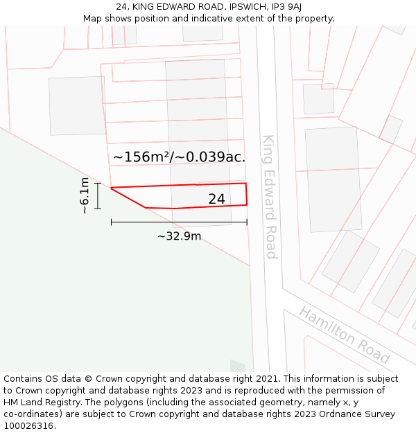 24, KING EDWARD ROAD, IPSWICH, IP3 9AJ: Plot and title map