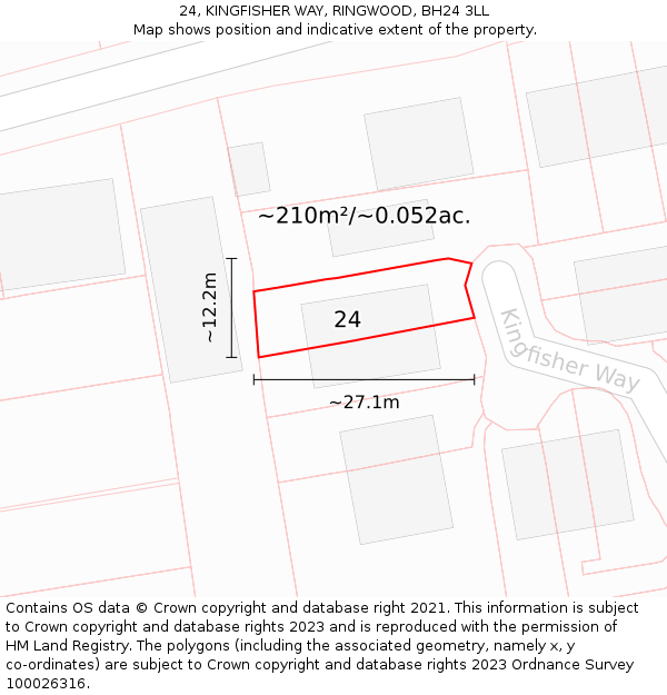 24, KINGFISHER WAY, RINGWOOD, BH24 3LL: Plot and title map