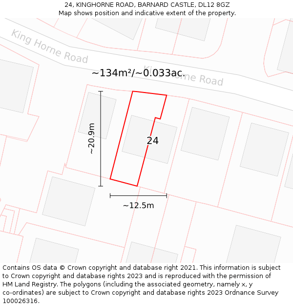 24, KINGHORNE ROAD, BARNARD CASTLE, DL12 8GZ: Plot and title map