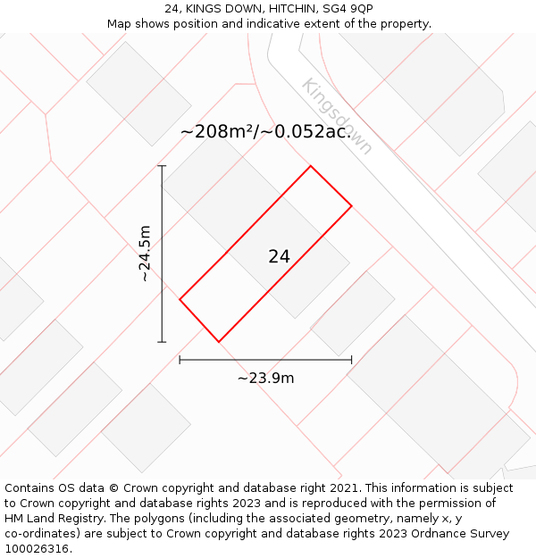 24, KINGS DOWN, HITCHIN, SG4 9QP: Plot and title map