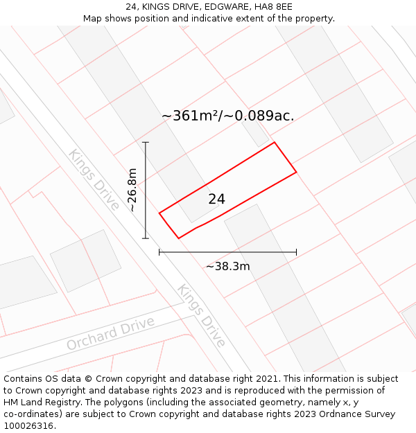 24, KINGS DRIVE, EDGWARE, HA8 8EE: Plot and title map