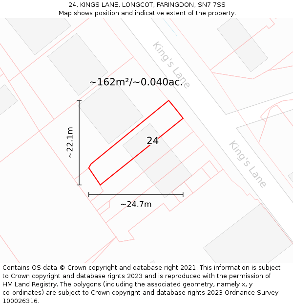 24, KINGS LANE, LONGCOT, FARINGDON, SN7 7SS: Plot and title map