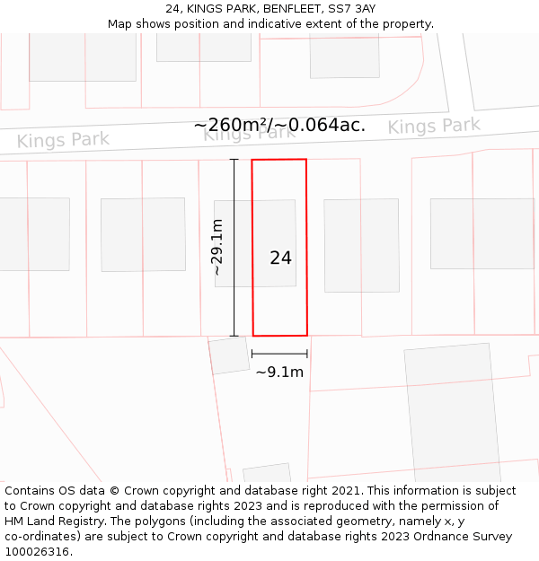 24, KINGS PARK, BENFLEET, SS7 3AY: Plot and title map