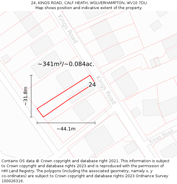 24, KINGS ROAD, CALF HEATH, WOLVERHAMPTON, WV10 7DU: Plot and title map