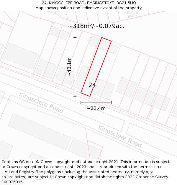 24, KINGSCLERE ROAD, BASINGSTOKE, RG21 5UQ: Plot and title map