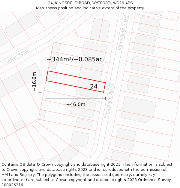 24, KINGSFIELD ROAD, WATFORD, WD19 4PS: Plot and title map