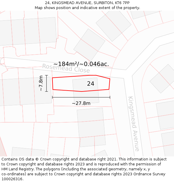 24, KINGSMEAD AVENUE, SURBITON, KT6 7PP: Plot and title map