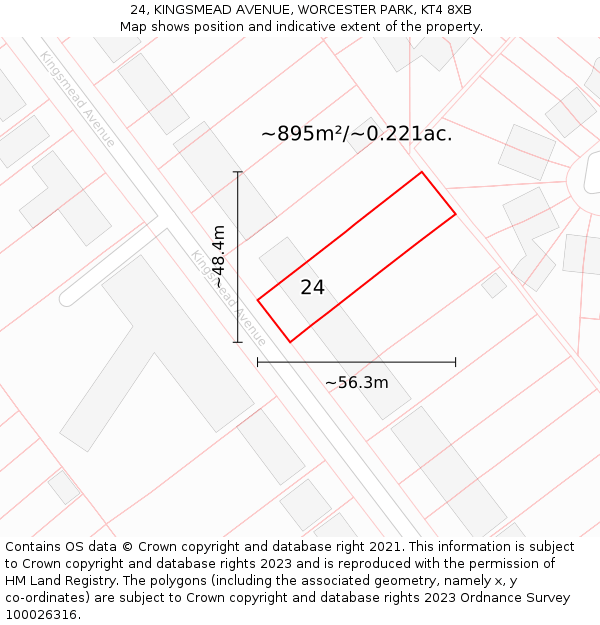 24, KINGSMEAD AVENUE, WORCESTER PARK, KT4 8XB: Plot and title map
