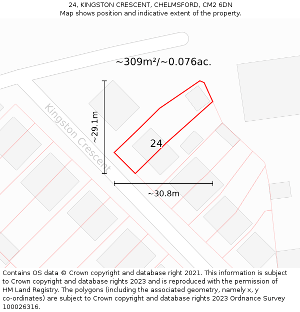 24, KINGSTON CRESCENT, CHELMSFORD, CM2 6DN: Plot and title map