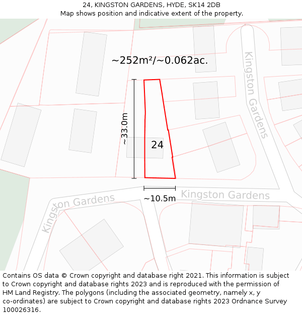 24, KINGSTON GARDENS, HYDE, SK14 2DB: Plot and title map