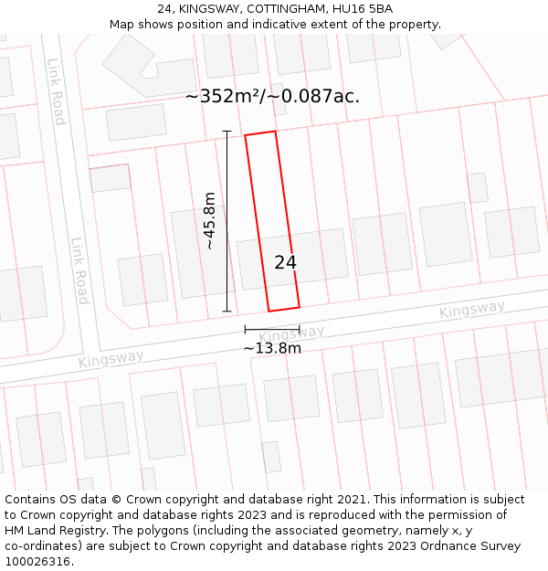 24, KINGSWAY, COTTINGHAM, HU16 5BA: Plot and title map