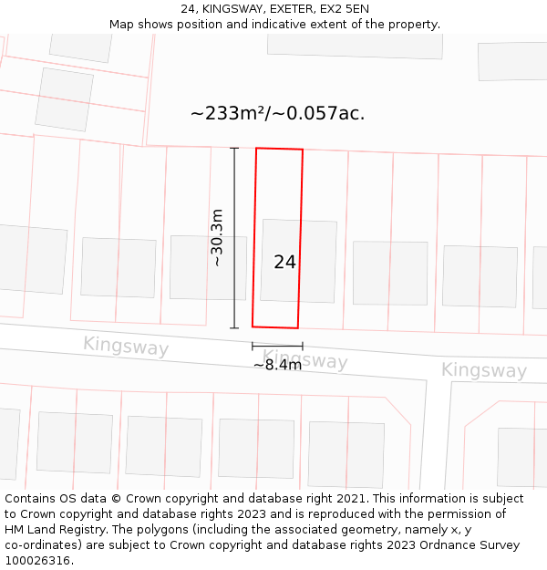 24, KINGSWAY, EXETER, EX2 5EN: Plot and title map