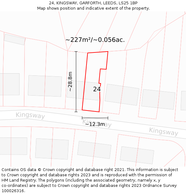 24, KINGSWAY, GARFORTH, LEEDS, LS25 1BP: Plot and title map