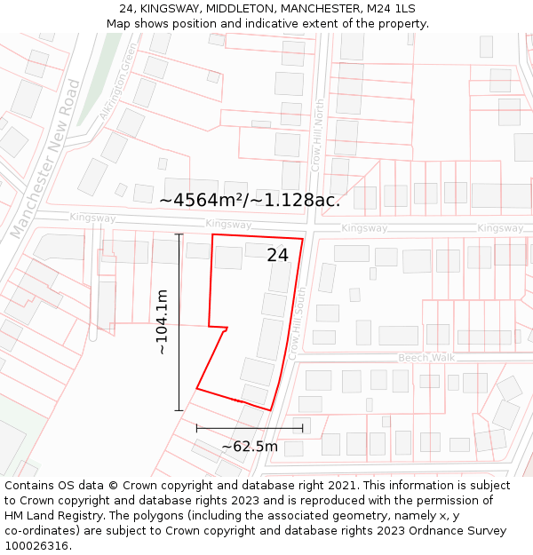 24, KINGSWAY, MIDDLETON, MANCHESTER, M24 1LS: Plot and title map