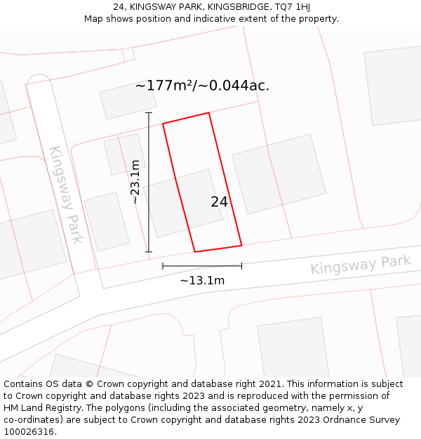 24, KINGSWAY PARK, KINGSBRIDGE, TQ7 1HJ: Plot and title map