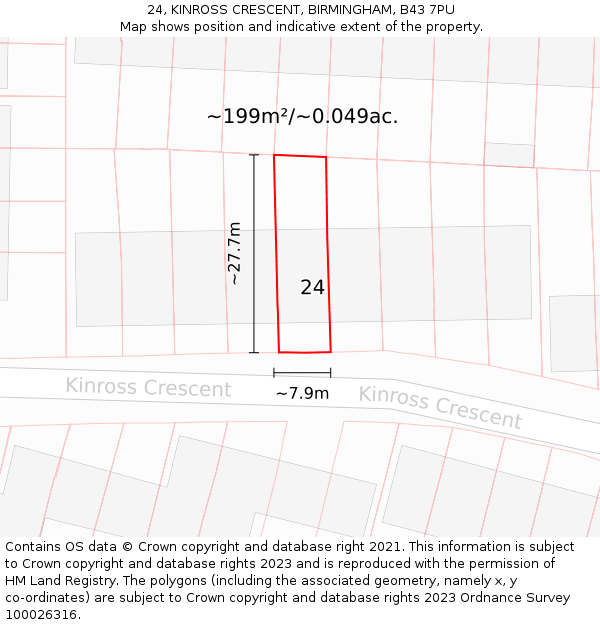24, KINROSS CRESCENT, BIRMINGHAM, B43 7PU: Plot and title map