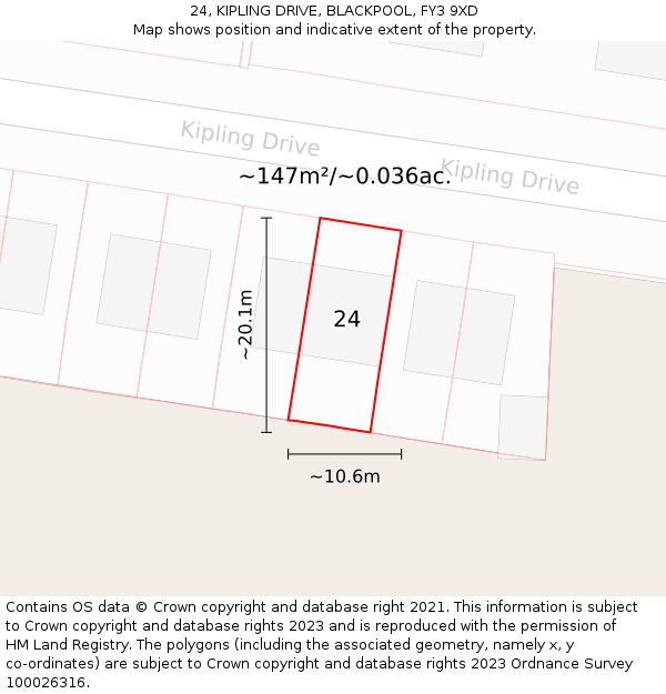 24, KIPLING DRIVE, BLACKPOOL, FY3 9XD: Plot and title map