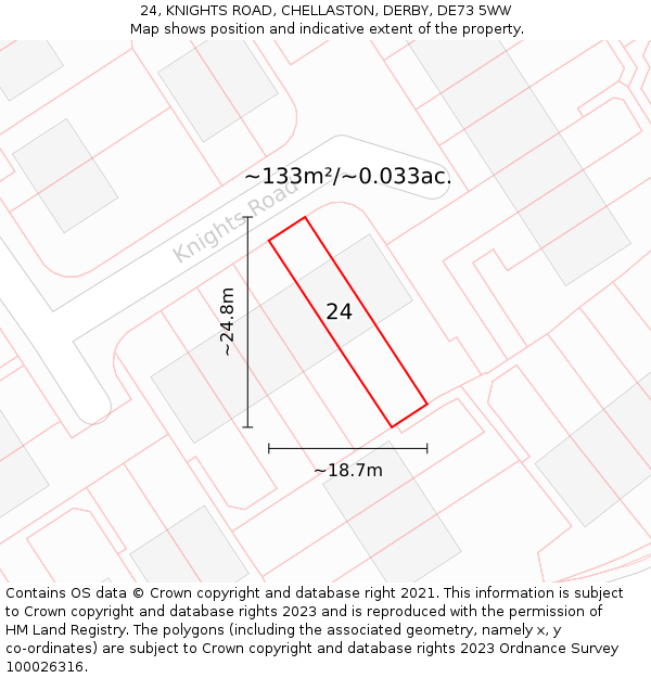 24, KNIGHTS ROAD, CHELLASTON, DERBY, DE73 5WW: Plot and title map
