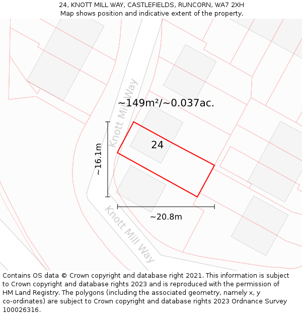 24, KNOTT MILL WAY, CASTLEFIELDS, RUNCORN, WA7 2XH: Plot and title map