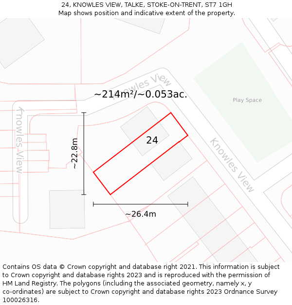 24, KNOWLES VIEW, TALKE, STOKE-ON-TRENT, ST7 1GH: Plot and title map