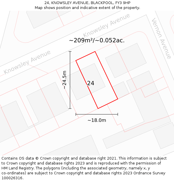 24, KNOWSLEY AVENUE, BLACKPOOL, FY3 9HP: Plot and title map