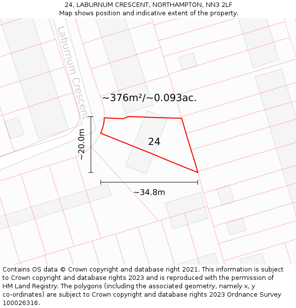 24, LABURNUM CRESCENT, NORTHAMPTON, NN3 2LF: Plot and title map