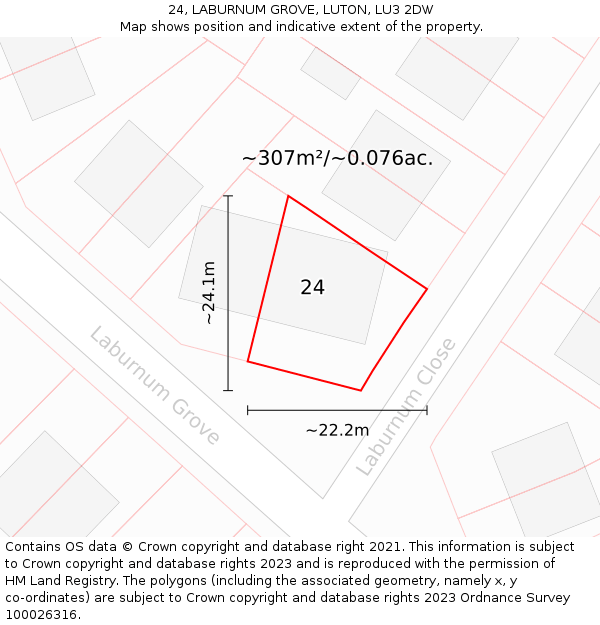 24, LABURNUM GROVE, LUTON, LU3 2DW: Plot and title map