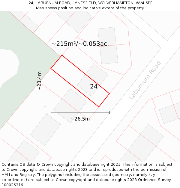 24, LABURNUM ROAD, LANESFIELD, WOLVERHAMPTON, WV4 6PF: Plot and title map