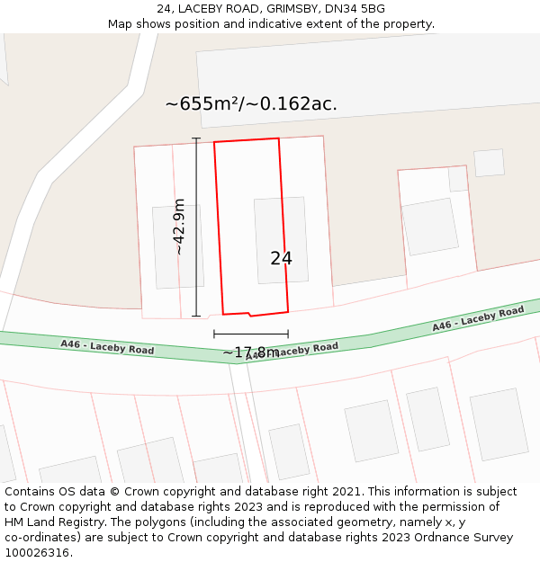 24, LACEBY ROAD, GRIMSBY, DN34 5BG: Plot and title map