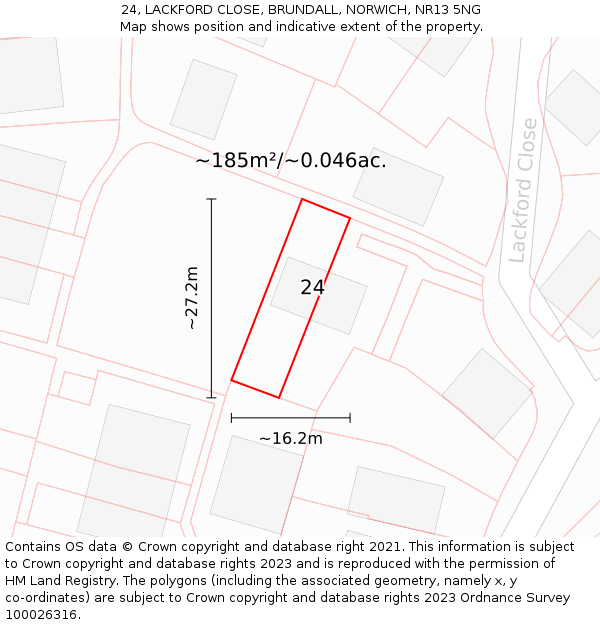 24, LACKFORD CLOSE, BRUNDALL, NORWICH, NR13 5NG: Plot and title map