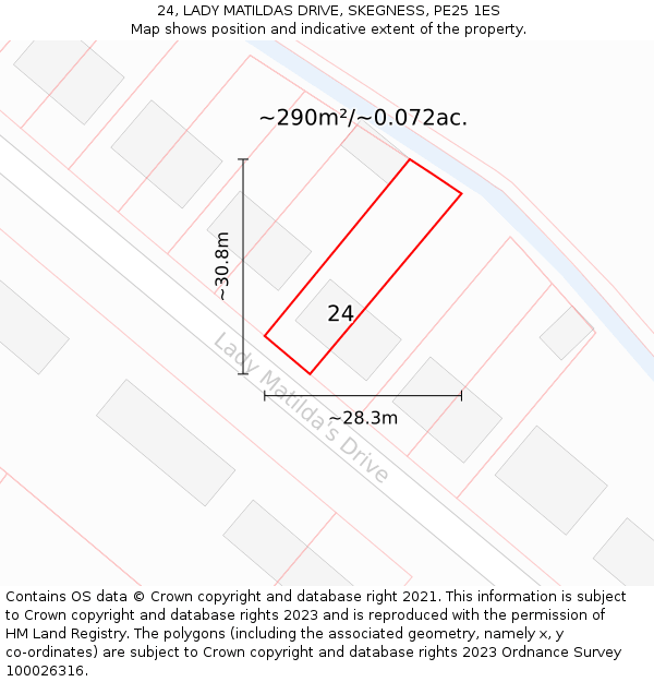 24, LADY MATILDAS DRIVE, SKEGNESS, PE25 1ES: Plot and title map