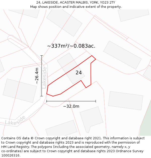 24, LAKESIDE, ACASTER MALBIS, YORK, YO23 2TY: Plot and title map
