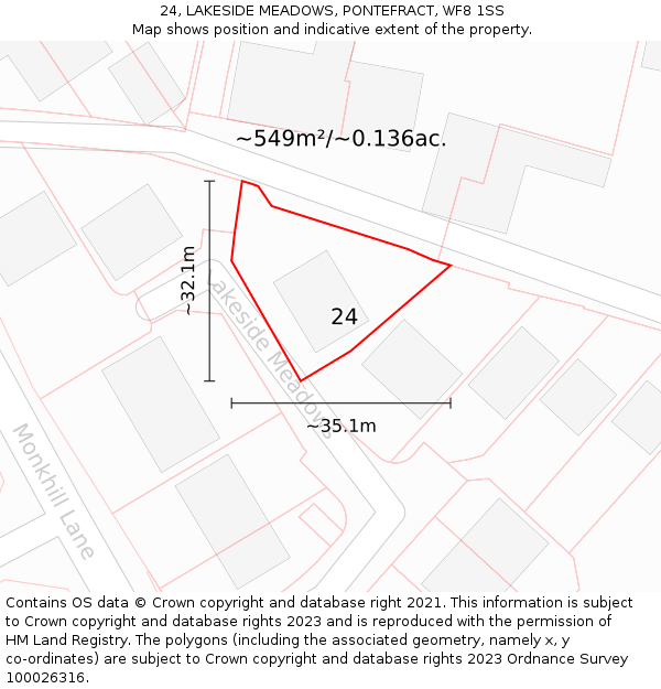 24, LAKESIDE MEADOWS, PONTEFRACT, WF8 1SS: Plot and title map