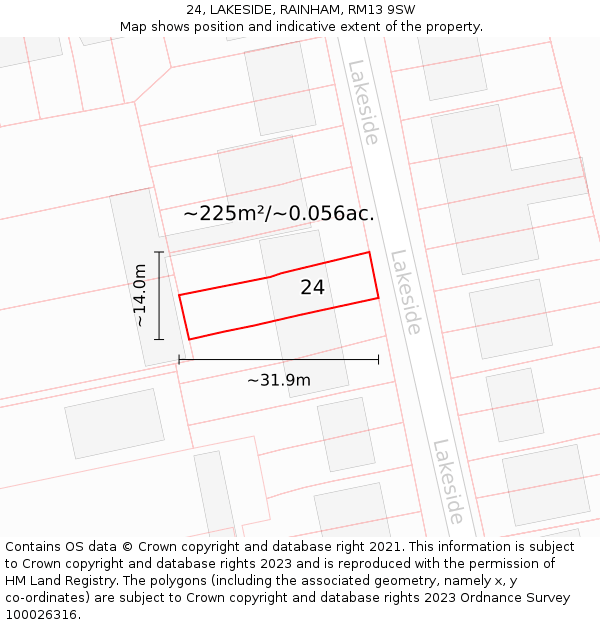 24, LAKESIDE, RAINHAM, RM13 9SW: Plot and title map
